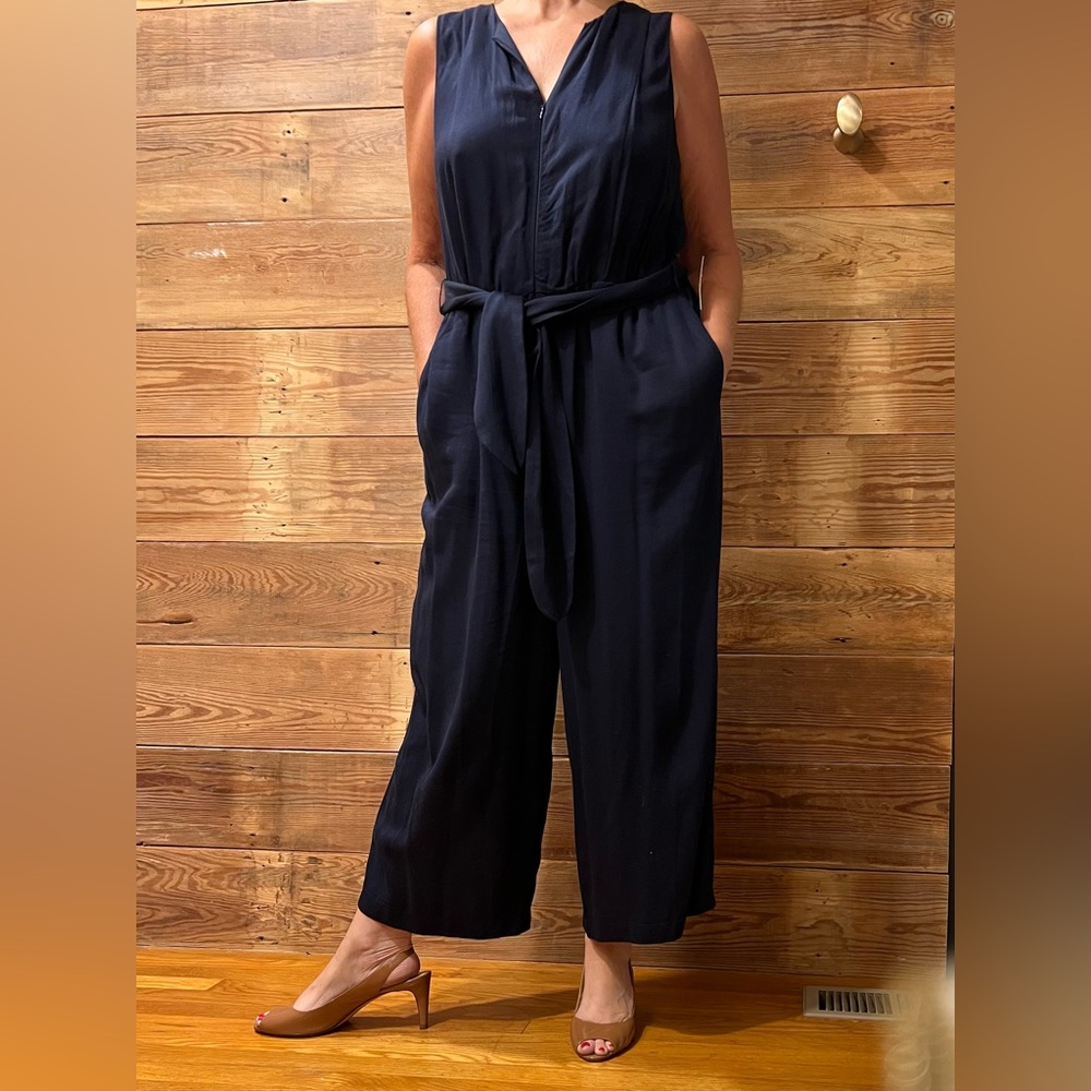 Eloquii Navy Sleeveless Jumpsuit with Tie Waist